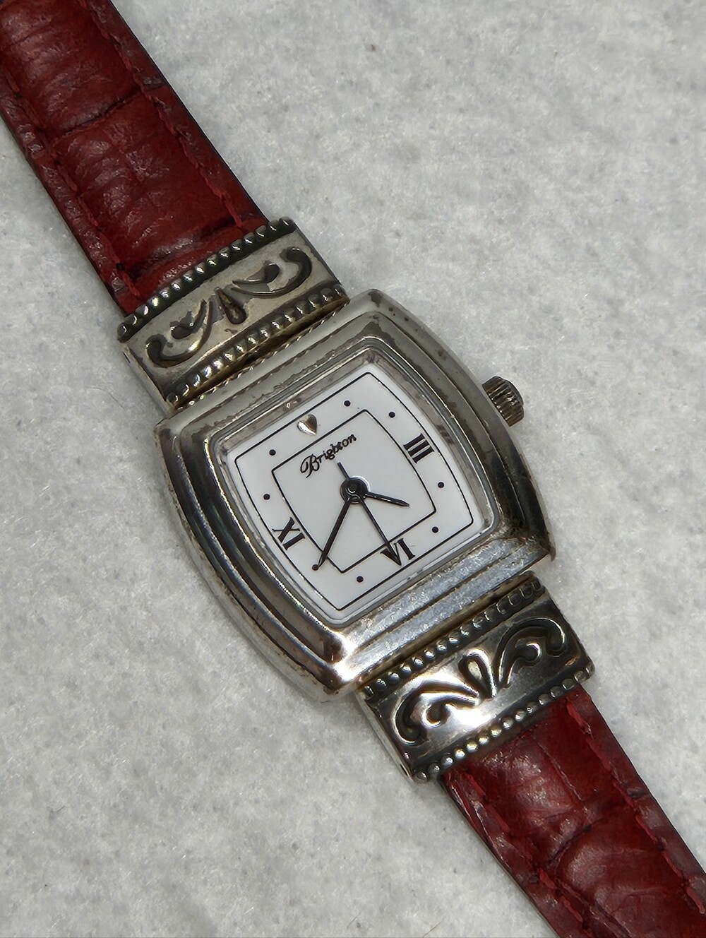 Brighton 5-7" Watch Vintage Reversible Black Red Leather Silver Plated Waterford - Picture 3 of 9